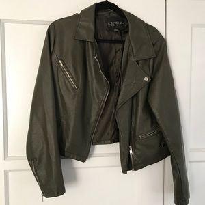 Forest Green F21 Faux Leather Jacket